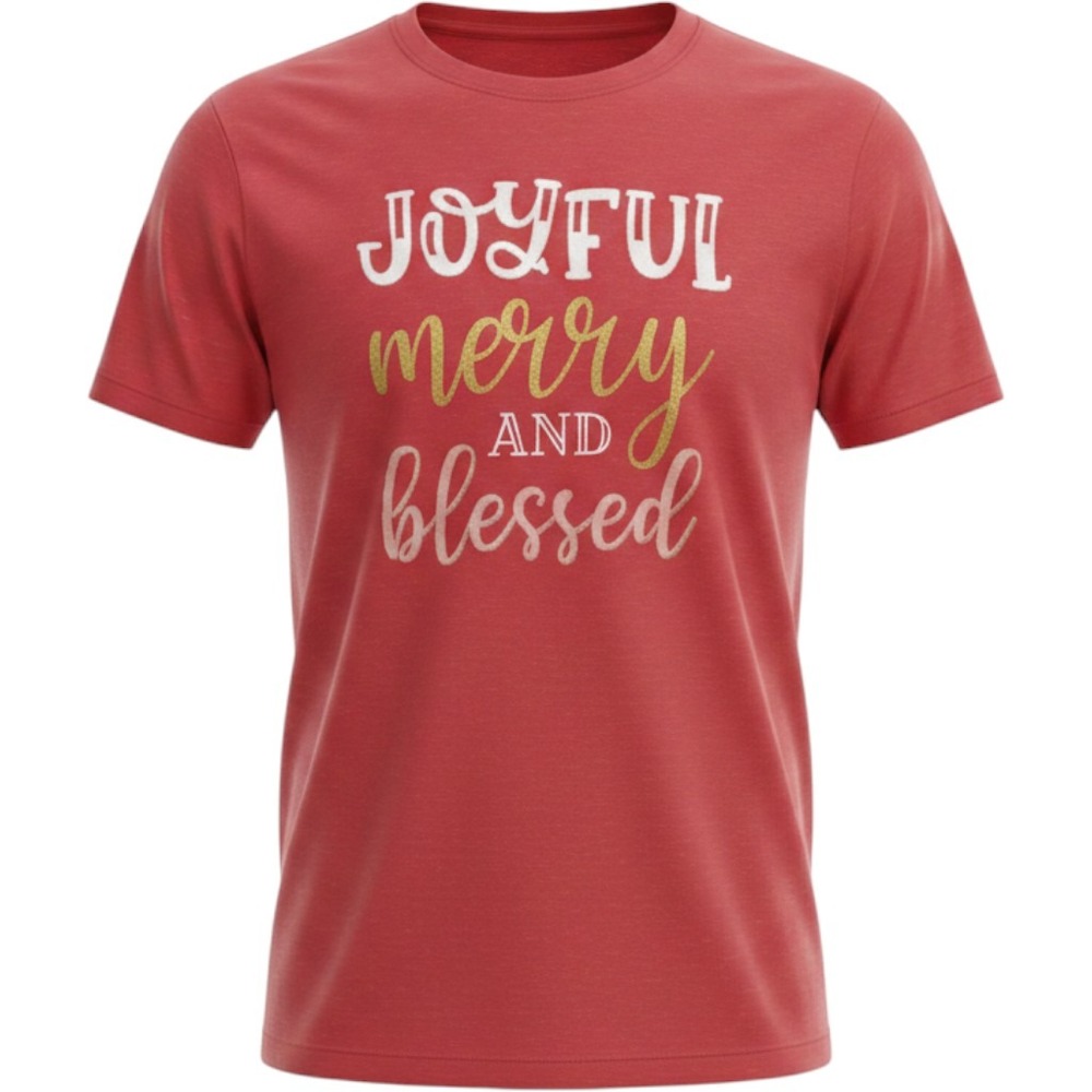 Holiday Time Women Joyful Merry and Blessed Christmas Graphic T-Shirt L 12-14‎